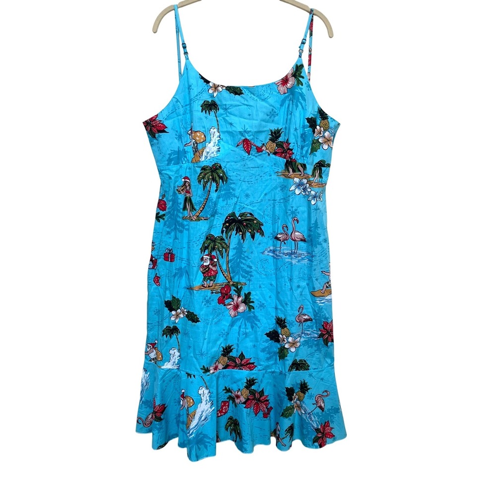 Hawaii Hangover Christmas Mele Kalikimaka Tropical Santa Ruffle Dress XL Blue